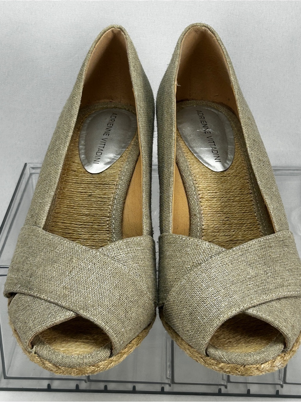 Adrienne Vittadini Beige Espadrille Peep-Toe Wedges
